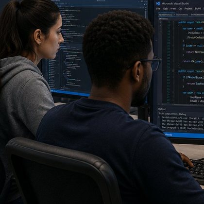 SeptiBytes developers reviewing code together